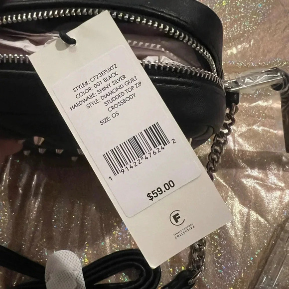 NWT Rebecca Minkoff Diamond Quilt Studded top zip crossbody, black w/silver NWT - Picture 4 of 9